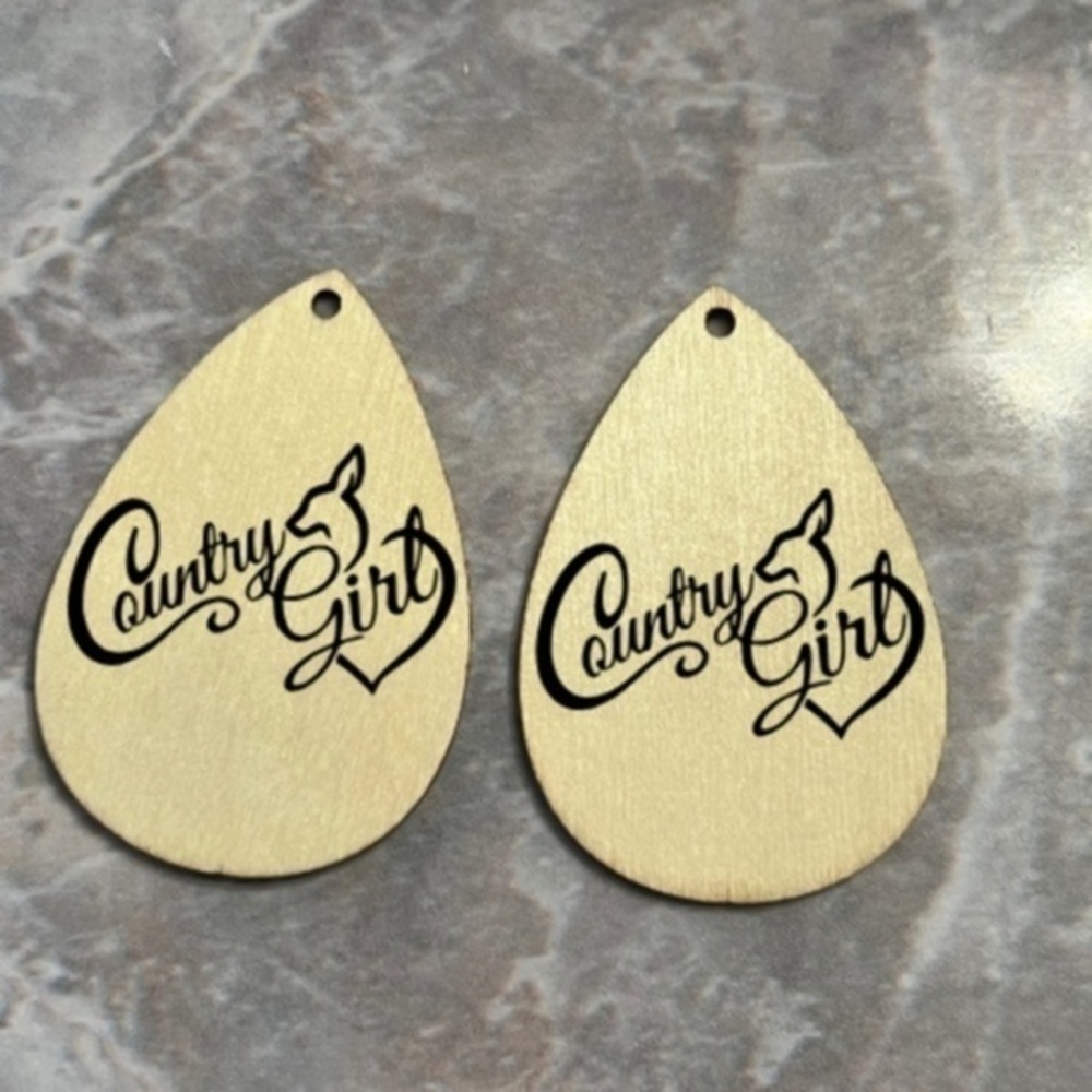 Country Girl Handmade 2" Wooden Earrings